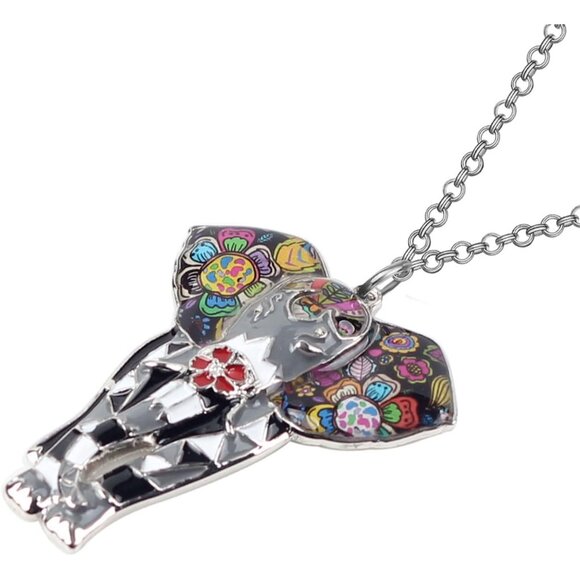 Women's Gray Jungle Safari Wild Enamel Pendant Lightweight Elephant Necklace - Picture 3 of 6